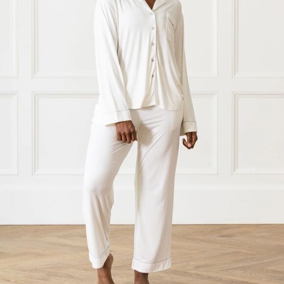 Cozy Earth Women's Bamboo Stretch-Knit PJ Pant Tall Ivory Medium New With Tags - Picture 2 of 6